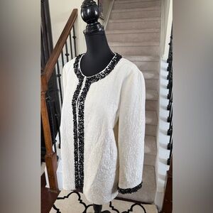 Talbots Cream Jacket with Black Beaded Detail